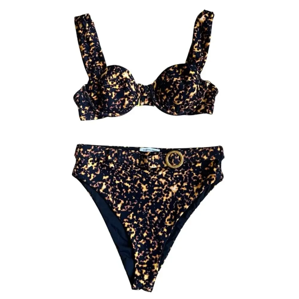 WeWoreWhat Women’s Sz XS Tortoise Shell Bikini Set Emily Claudia High Rise
